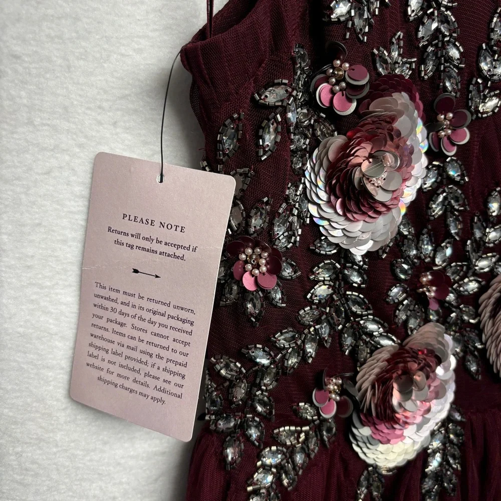 NWT Anthropologie BHLDN Isabel Formal Maxi Dress 10 Floral Sequin‎ Tulle Red - Picture 6 of 11